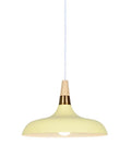 Wood Metal Colorful Pendant Light, Simple Farmhouse Lighting, Indoor Rustic Fixture, Yellow lamp with wood accent.