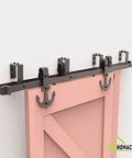 Black Rustic Double Track U Shape Bypass Sliding Barn Door Hardware Kit For Two Doors 9ft Flat Track Anchor Design Rollers