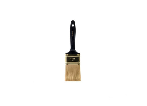 2-Inch Polyester Paintbrush With Gold Filament, Chisel Trim For Latex And Oil Paints, Brass Ferrule, Black Plastic Handle, Made In USA