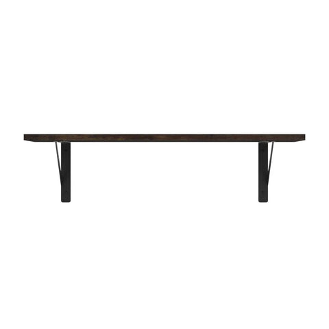 Pro Level Floating Wall Shelves Featuring Ridiculously Strong Metal Brackets And Zero Sag Particleboard Design For Bedroom Storage Or Bathroom Display Plus Straight Up Easy Hanging That Holds Up To 22 Pounds With Ease - side view of dark wood shelf with metal brackets.