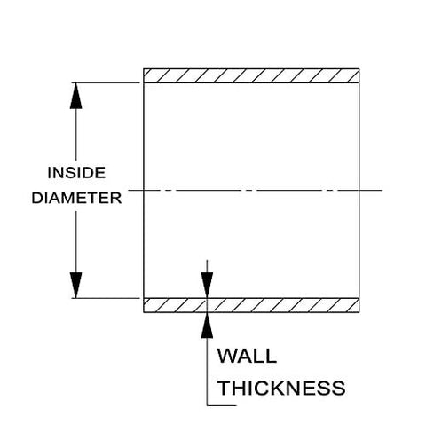 Silicone hose coupler cross-section diagram showing inside diameter and wall thickness.