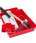 Heavy Duty Seven Piece Painter Kit With Red Deep Well Tray showing nine inch knit rollers and easy grip frame for smooth coverage.