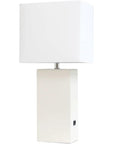 Leather Wrapped Base Table Lamp With USB Port And White Fabric Shade Dope Modern Lighting For Living Room Or Bedroom, 21 Inch Tall