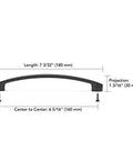 Monterey Collection 6 5 16 Inch Center To Center Matte Black Modern Arched Cabinet And Drawer Pull Handle with dimensions shown