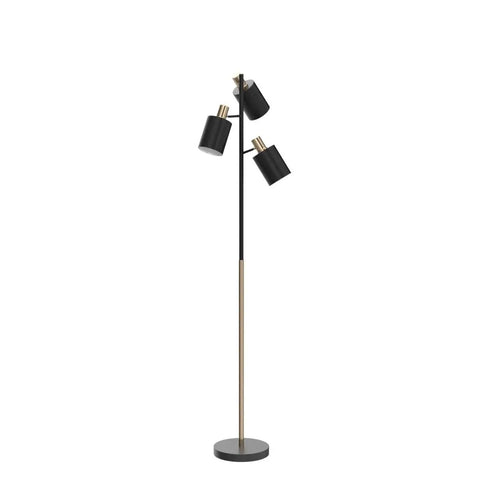67 Inch 3-Light Tree Floor Lamp With Matte Black Finish And Brass Accents, Adjustable Pivoting Heads, Sleek Industrial Vibe