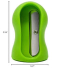 Carrot spiral slicer, green plastic body, stainless steel blade, front view