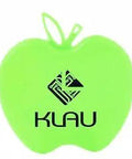 Klau brand green apple-shaped silicone keychain holder with logo visible, featuring a loop for attachment.