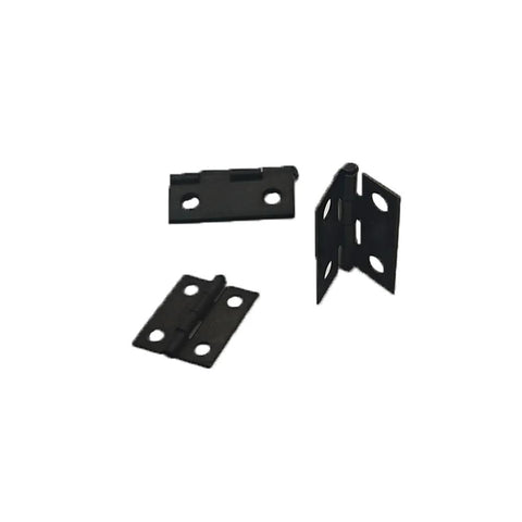 Mini Black Cabinet Hinges With Screws 18x15mm, shown is an image of the tiny hinges for jewelry boxes and dollhouses.