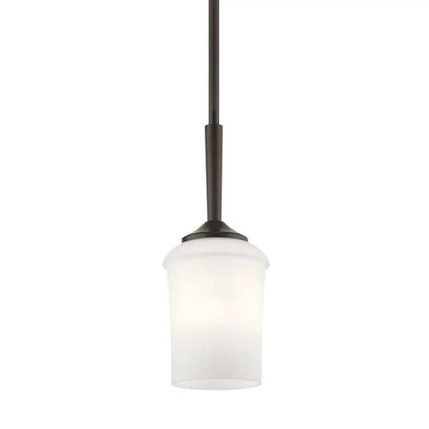 Aubrey 12.75 Inch One Light LED Mini Pendant With Satin Etched Cased Opal Glass In Olde Bronze Finish Perfect Over Kitchen Islands And Dining Tables
