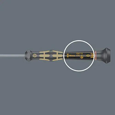ESD Safe Kraftform Micro Slotted Screwdriver With Anti Roll Handle, close-up on ergonomic handle and swivel cap