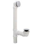 Built Tough Sch 40 Pvc Bath Waste And Overflow Assembly With Slick Illusionary Faceplate And Ada Compliant Toe Touch Drain Plug Polished Chrome. White PVC assembly with chrome touch drain.