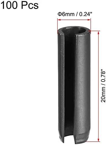 Slotted Spring Pin 6Mm By 20Mm Plain Finish 65Mn Assortment Kit front view showing size and slotted design.