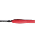Made In USA Compact Wire Stripper And Cutter For 16 To 26 AWG Stranded Wire with red handle and narrow nose.