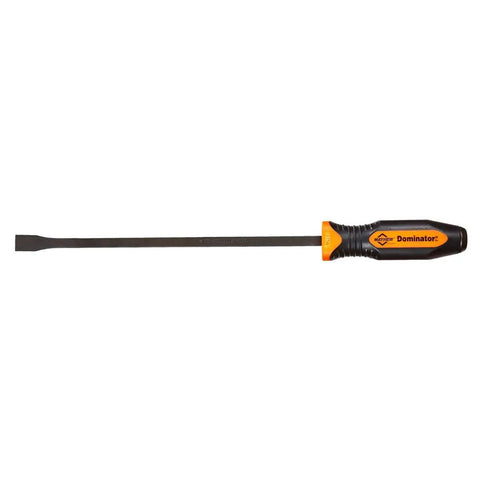 Dominator Pro 3 Piece Pry Bar Set With 12 Inch, 17 Inch And 25 Inch Curved Pry Bars In Orange, Ergonomic Handle, single bar horizontal view