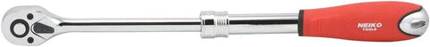Extendable Three Eighths Inch Drive Ratchet Handle With 72 Tooth Reversible Ratcheting tool showing red grip, extended view