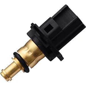 Engine coolant temperature sensor, brass body with black plastic connector, side view