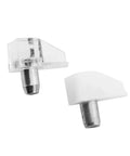 Clear plastic and white metal pin shelf supports for heavy duty shelf brackets for cabinets and closets solid steel wall mount supports