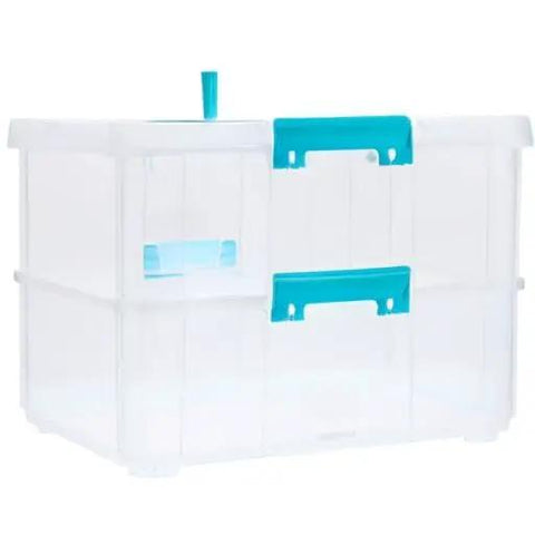 Hella Durable Two Tier Stack And Carry Storage Container With Tight Snap Lid And Nifty Grip Handles For Hassle Free Tidy Up Of Craft Gear Sewing Threads And Beauty Boss Essentials Blue