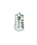 Hydraulic quick-connect coupling, Pioneer-style, 1-inch AG ISO 5675, 1 in NPT thread, yellow dust caps included