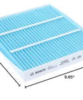 Top Notch HEPA Cabin Air Filter for Select Lexus, Subaru, Toyota models, Bosch unit showing dimensions and HEPA media close-up