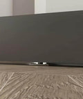 Close-up of bottom rail of 40 In X 84 In Full Lite Frosted Glass Black Steel Frame Interior Sliding Barn Door With Hidden Track System