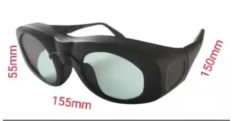 Heavy Duty Laser Safety Glasses Built Damn Tough With OD5 Plus Blockers, 155mm width, 55mm height, 150mm length, ideal for industrial use.
