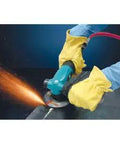 Boss Level 4 Inch Right Angle Depressed Center Wheel Grinder Roaring At Twelve Thousand Rpm Used for weld cleanup and rust removal.