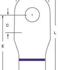 Detailed diagram of Heavy Duty Purple Copper Terminal Lugs 4/0 AWG 3/8 Inch Stud Single Hole Crimp Barrel Connectors dimensions.