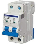 Pro Grade Double Pole Circuit Breaker Sixteen Amp Curve D Magnetic Trip Rating with dual switches for safety in electrical panels.