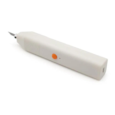 Handheld 35 Khz Ultrasonic Cutting Knife For 3D Resin And PLA Models And Parts With 5 Spare Blades, white color, close-up.