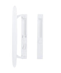 Flush Mount NonKeyed Sliding Glass Patio Door Lock Handle Set Fits One To One And One Eighth Inch Thick Doors With Six And Five Eighth Inch Hole Spacing Night Lock Hook Latch NonHanded White front view