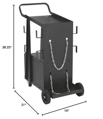 Two Tier Welding Cart With Locking Cabinet, Heavy Duty Shop Organizer, 31 In Long By 19 In Wide By 38 In High, side view