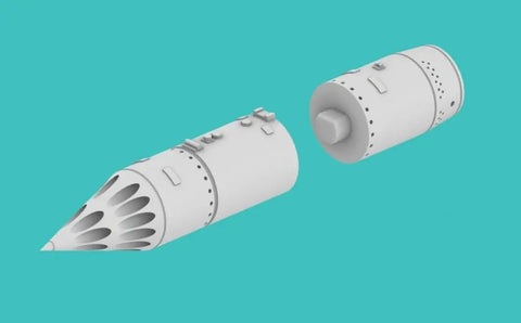 1/144 Scale B-8M1 Aircraft Accessory Kit, Resin 3D Printed in Grey, showing detailed engine parts, dope for model builders