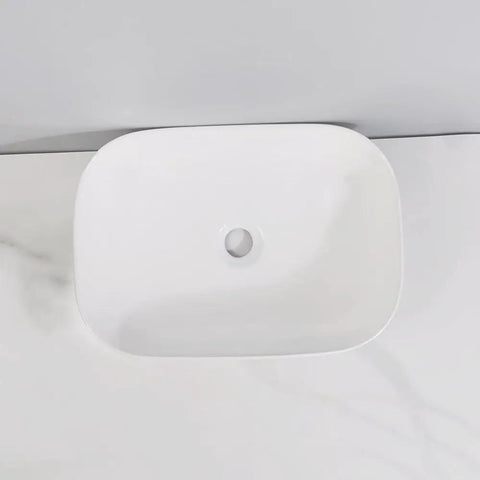 USZWBY Vessel Sinks Bathroom Simple Ceramic White Above Counter Wash Basin Rectangular view from above on countertop.