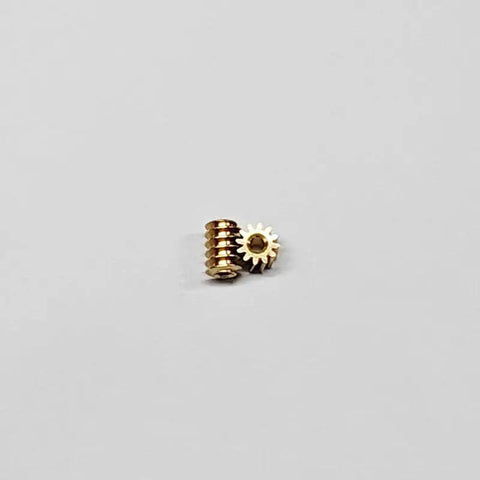 Hella Reliable Micro Worm Gearbox With One Damn Fine 12 To 1 Reduction Ratio And Clean 90 Degree Output Shaft Layout For Quick Robot Builds And Frictionless Assembly. Image shows gold metal worm and gear.