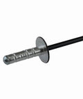 Hella Tough Specialty Rivets 15 Pack Tight Fit Multi Purpose Automotive Body Panel Clips And Trim Fasteners With No Sweat Installation Rock Solid Hold Replace Oem Part 90269 04047 showing a single metal rivet with flat washer and black shaft.