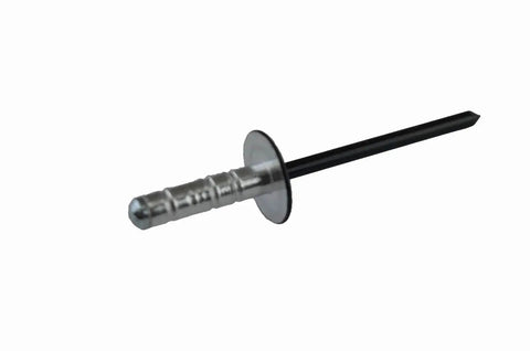 Hella Tough Specialty Rivets 15 Pack Tight Fit Multi Purpose Automotive Body Panel Clips And Trim Fasteners With No Sweat Installation Rock Solid Hold Replace Oem Part 90269 04047 showing a single metal rivet with flat washer and black shaft.