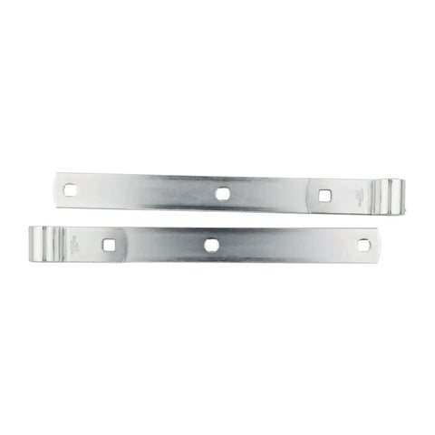Tough As Nails Heavy Duty Gate Strap Hinges 12 Inch Steel Zinc Plated Outdoor Wood Fence Barn Door Rust Resistant Supports 150 Pounds Rock Solid Workhorse Build close-up view of zinc plated gate hinges.
