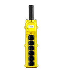 Hearty Six Button Control Pendant Featuring All Three Speed Shifts For Tough Shop Machinery Dead Reliable And Built Like A Stone Smooth Toggle Switches No Worries Operation Your New Trusted Workhorse in yellow with six buttons.