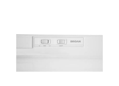 Front view of Under Cabinet 30 Inch Convertible Range Hood Insert with Light showing easy switches for light and fan in white finish.