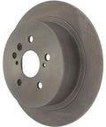 Front view of a gray Centric C-Tek rear brake rotor with center bore and lug holes.