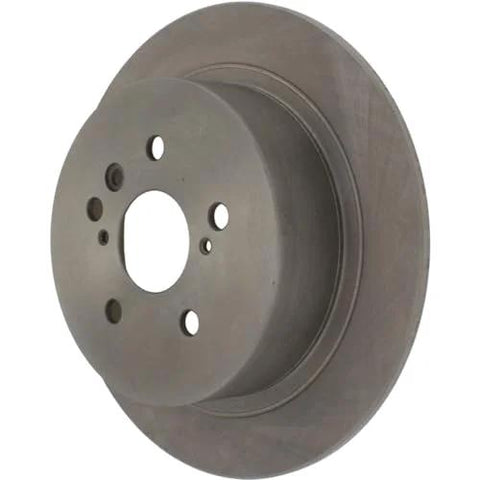 Front view of a gray Centric C-Tek rear brake rotor with center bore and lug holes.