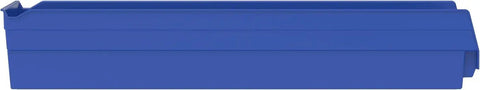 Heavy Duty Plastic Shelf Bins For Garage And Closet Organization 24 Inch By Six And A Half Inch By Four Inch Blue side view