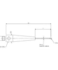 M2 CMM probe side view with 0.5 mm ruby ball tip, tungsten carbide stem, 20 mm length