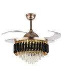 TTbhfui 42 Inch 3-Color Invisible Crystal LED Ceiling Fan Light with Remote featuring a stylish black and gold design.
