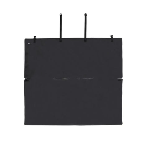 Back view of Waterproof Dog Car Seat Cover For Back Seat 56 By 47 Inches showing secure headrest loops and seat anchors, black.