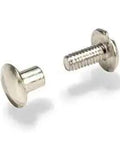 Heavy Duty Solid Brass Screw Posts With A Sweet Nickel Finish Made For Rugged Leatherwork, showing two fasteners in close-up.