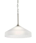 Swanky 15 Inch One Light Pendant In Satin Etched Glass With Brushed Nickel Finish Ideal Over A Bath Mirror Or Kitchen Island Blending Modern Style With Classic Charm For Transitional Traditional Or Contemporary Decor, hanging view