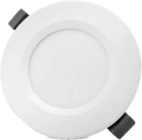 DJVHSRI Recessed Lighting Housing Trim Kits Thin Aluminum Round Downlights, white panel design with clips for installation.