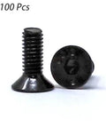 100 Pcs M3 X 8mm hex socket flat head cap screws in alloy steel 10.9 with black oxide finish, shown side by side
